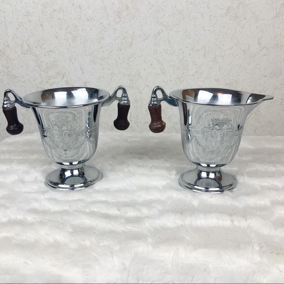 Vintage Faberware silver sugar bowl and creamer wood handles - Picture 5 of 8